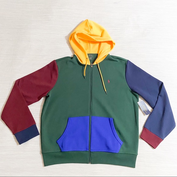 Polo Ralph Lauren Double Tech Color Block Fleece Zip Up Hoodie
